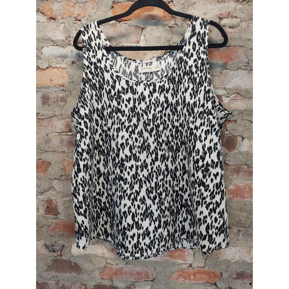 Faded Glory Womens Tank Top XXL 20 Black White Leopard Print Sleeveless Blouse